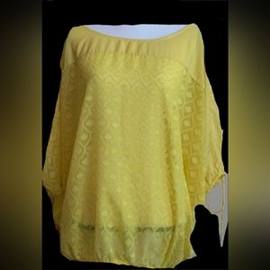 NWOT Lane Bryant Yellow Sheer Printed Blouse 22/24W